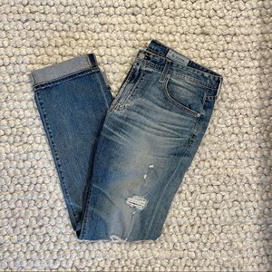AG Matchbox Slim Straight Ripped Blue Jeans